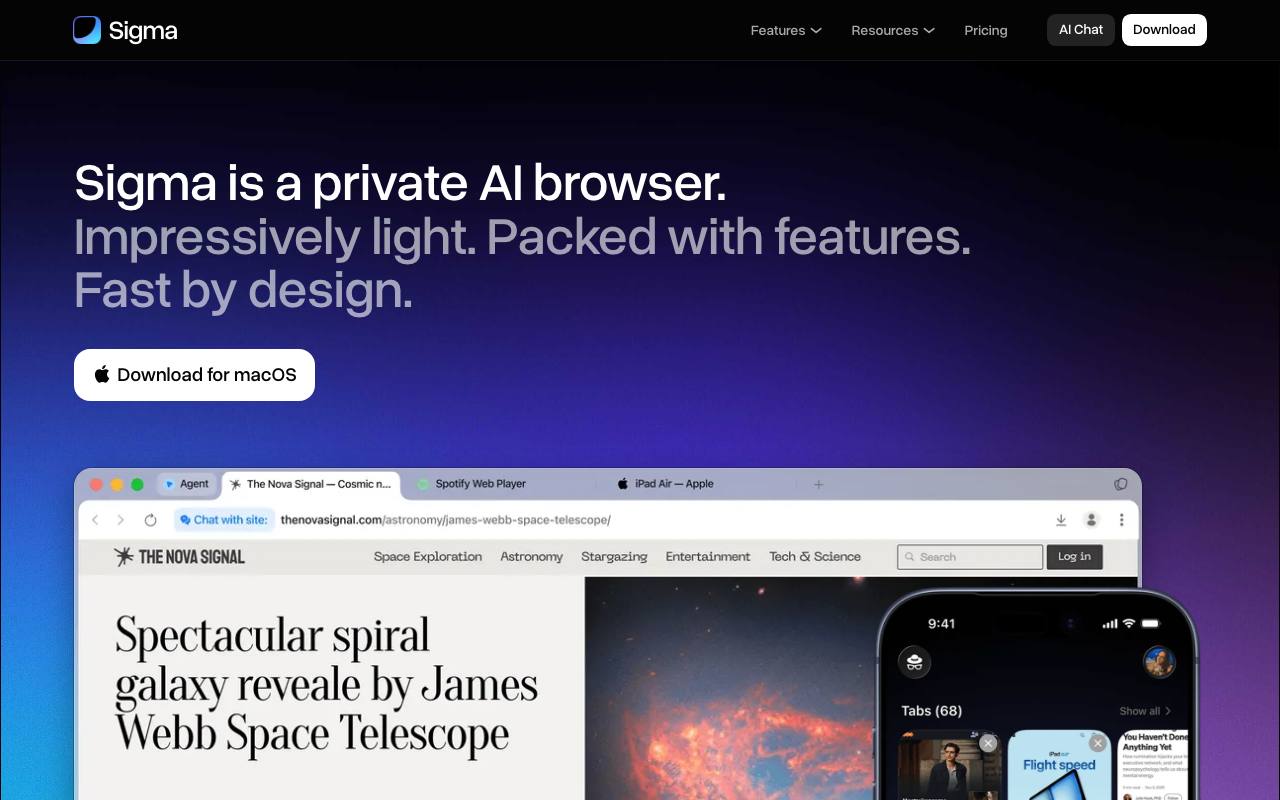 Sigma AI Browser screenshot
