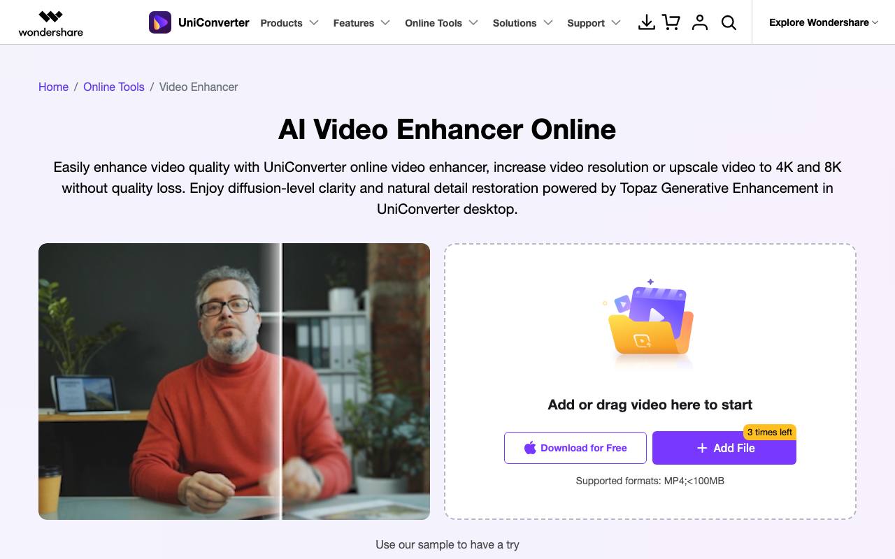 UniConverter AI Video Enhancer screenshot