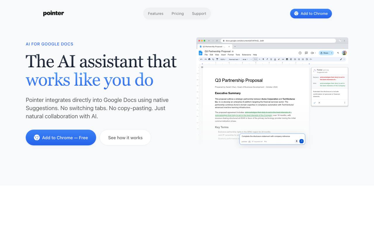 Pointer for Google Docs screenshot