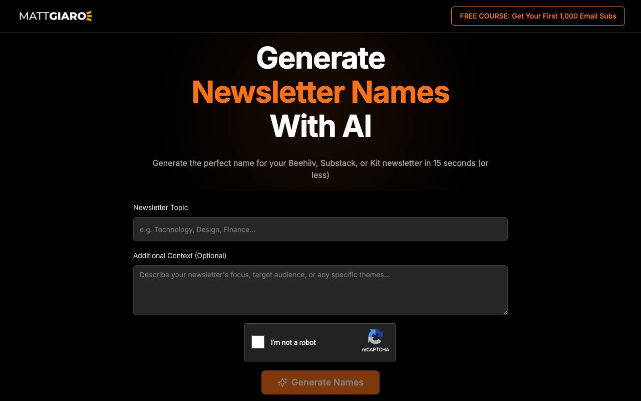 AI Newsletter Name Generator screenshot