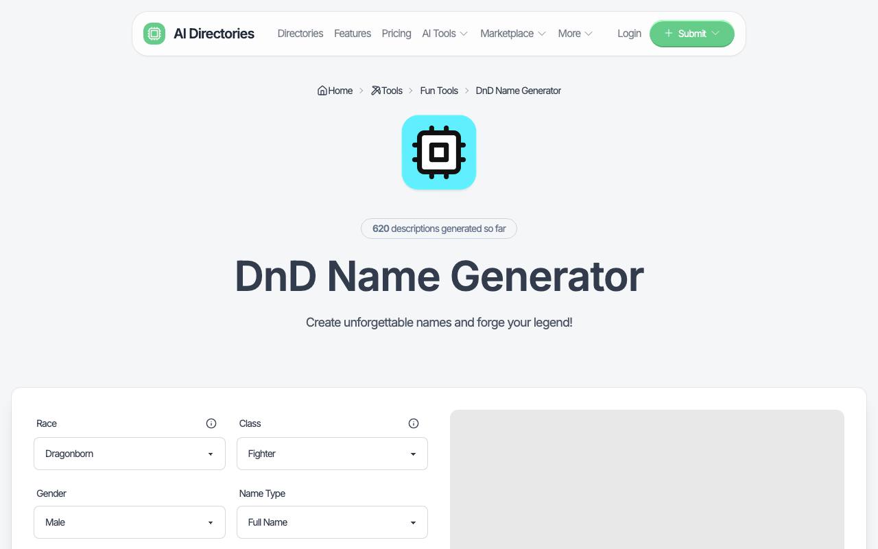 DnD Name Generator screenshot