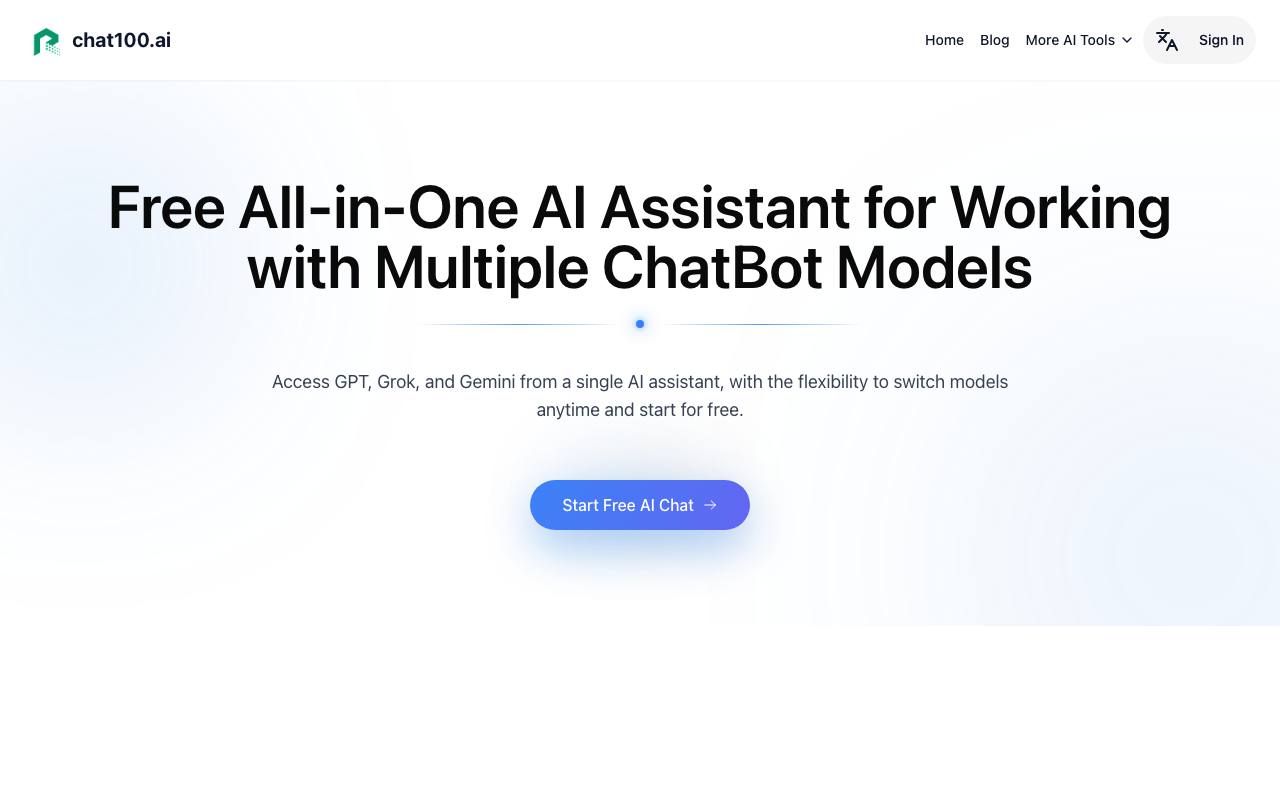 Chat100.ai: Free ChatGPT 4o and Claude 3.5 Sonnet screenshot