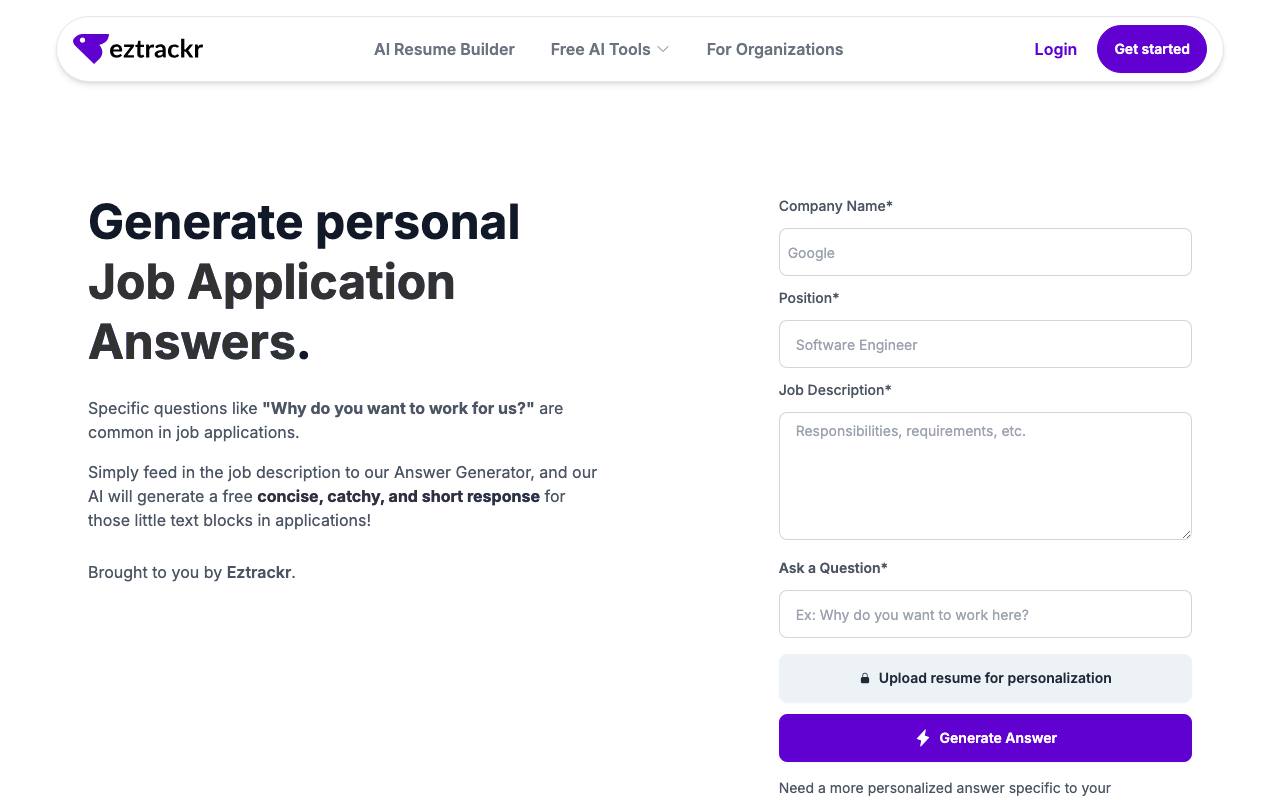 Application Answer Generator by Eztrackr screenshot