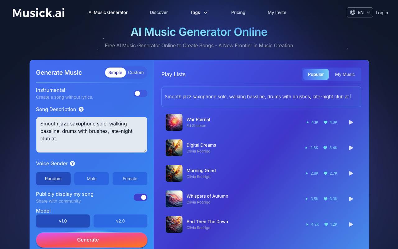 Musick.ai screenshot