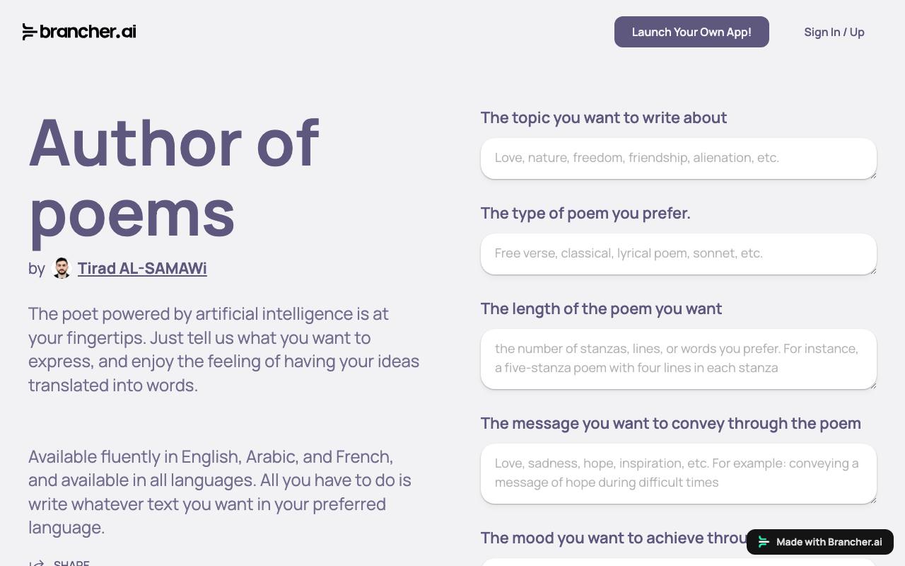 Author of poems screenshot