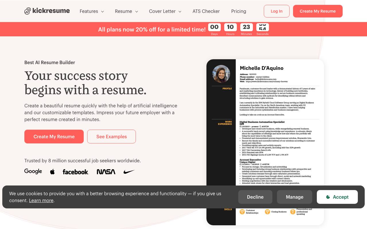 Kickresume screenshot