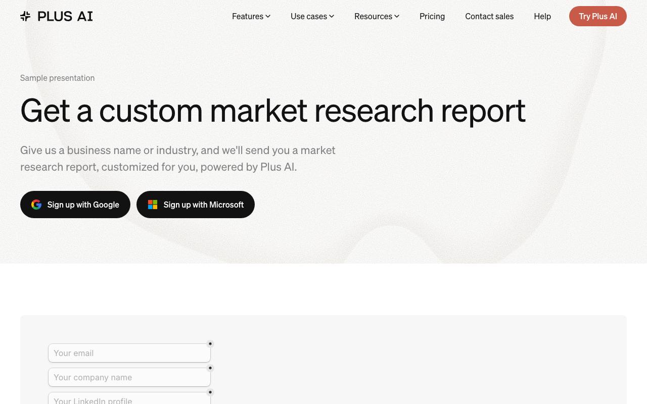 Plus AI for Market Research screenshot
