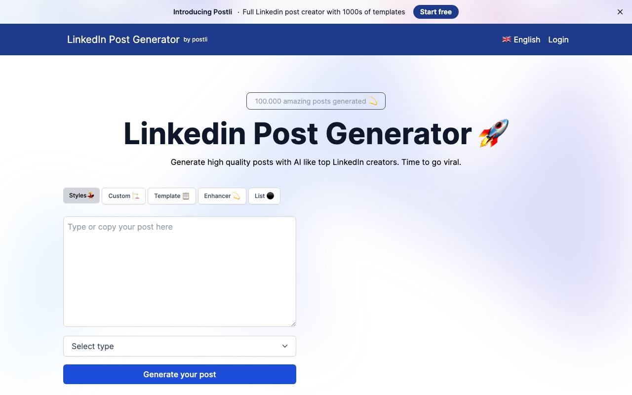 LinkedIn Post Generator screenshot