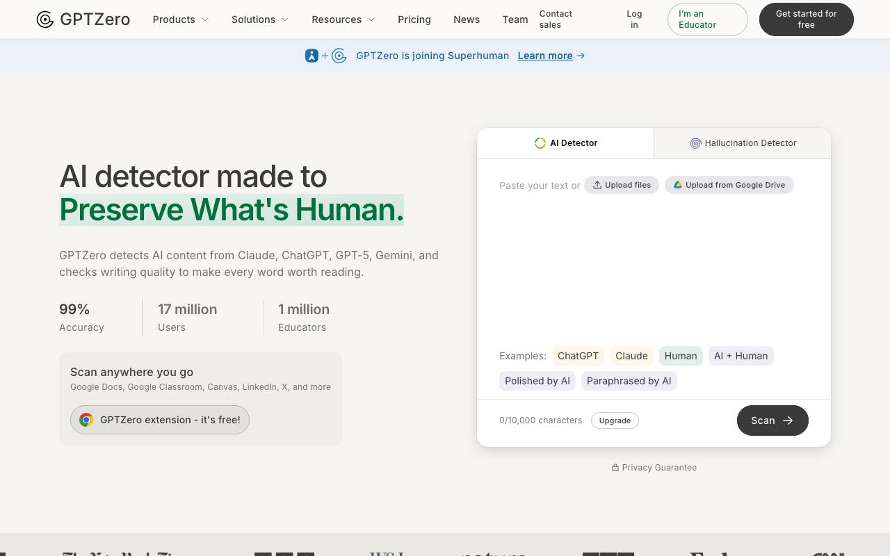 GPTZero screenshot