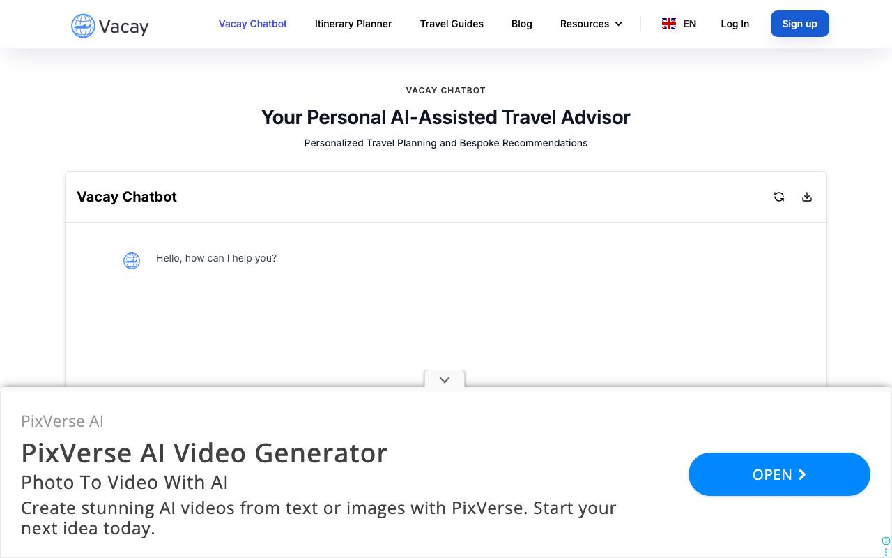 Vacation & Travel Chat (GPT) screenshot