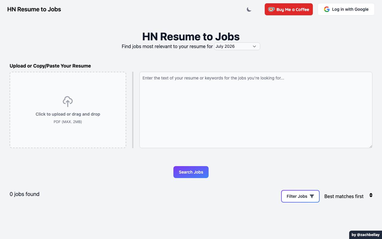 HN Resume to Jobs screenshot