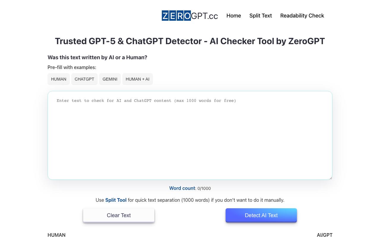 ZeroGPT screenshot