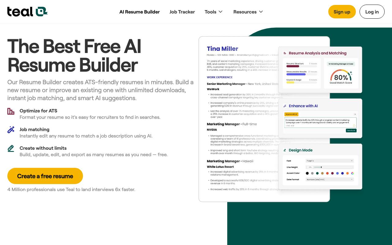 Teal Resume Builder screenshot