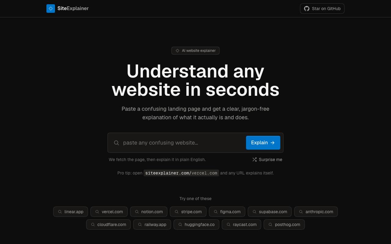 SiteExplainer screenshot