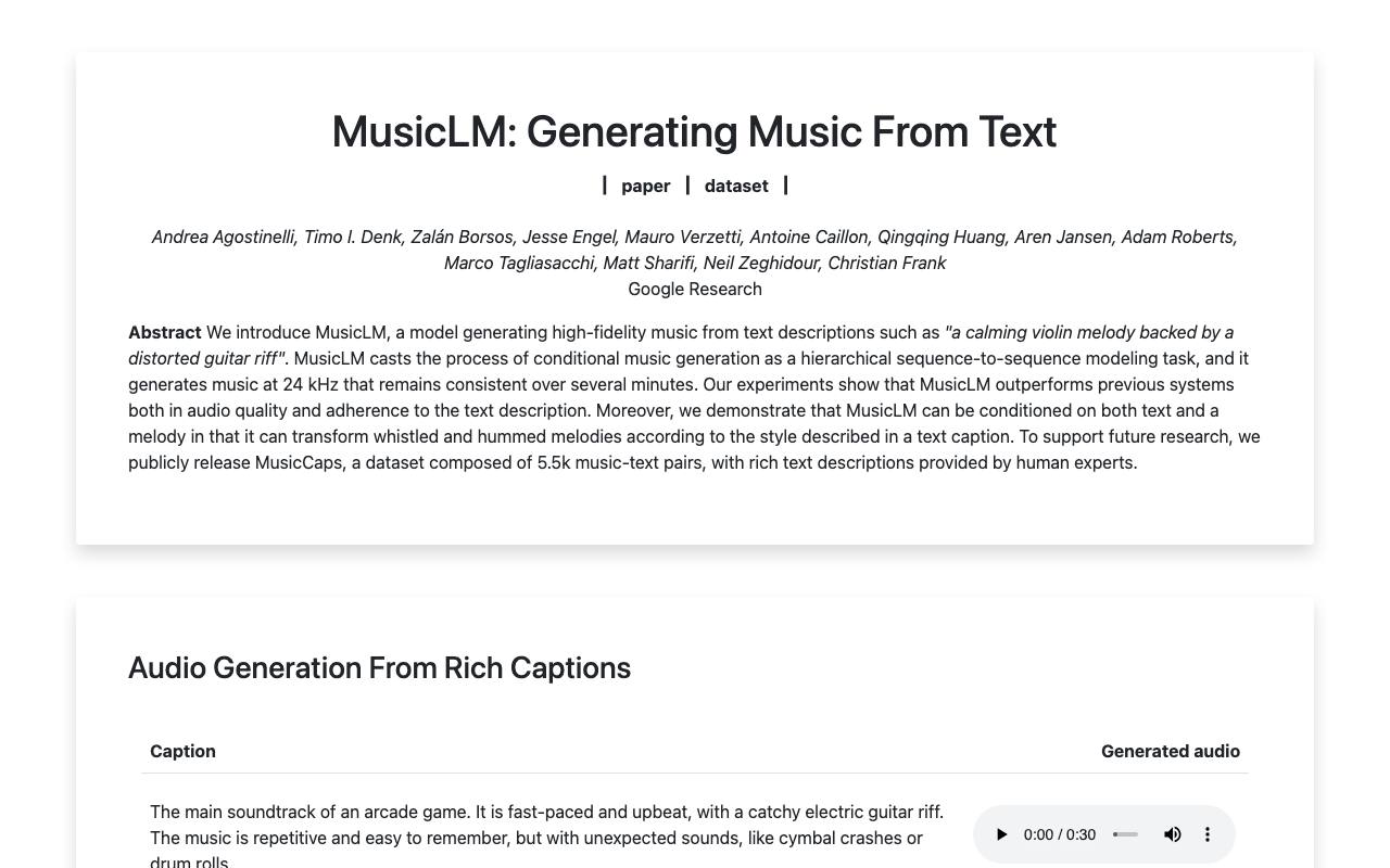 MusicLM screenshot