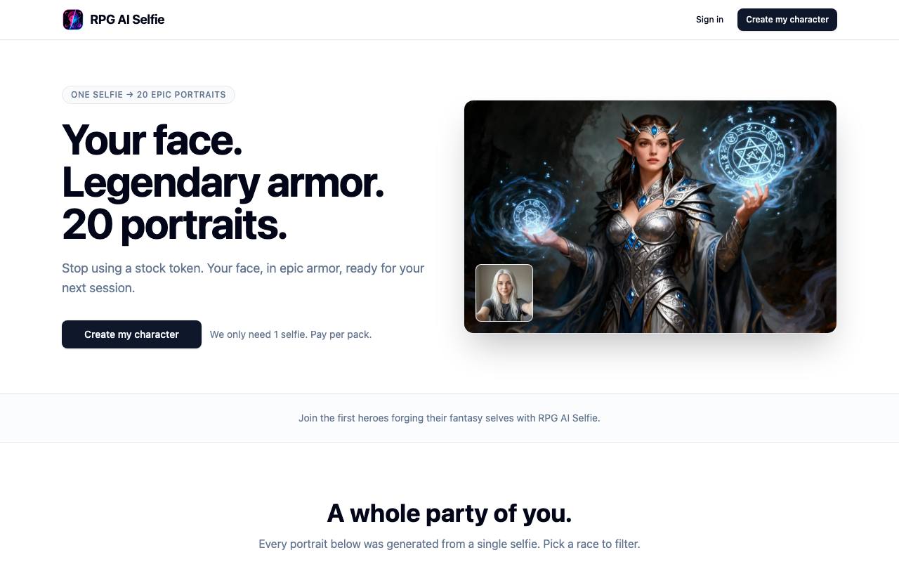 RPG AI Selfie Generator screenshot