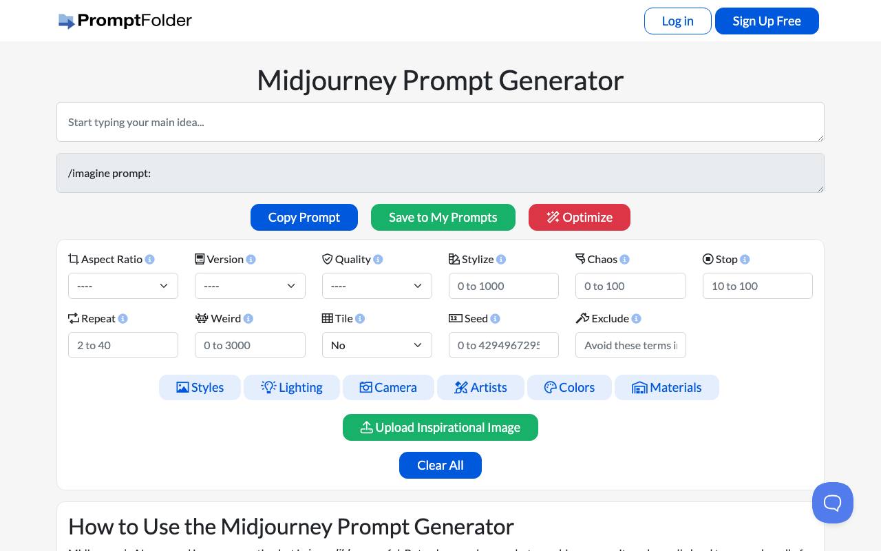 MidJourney Prompt Helper screenshot