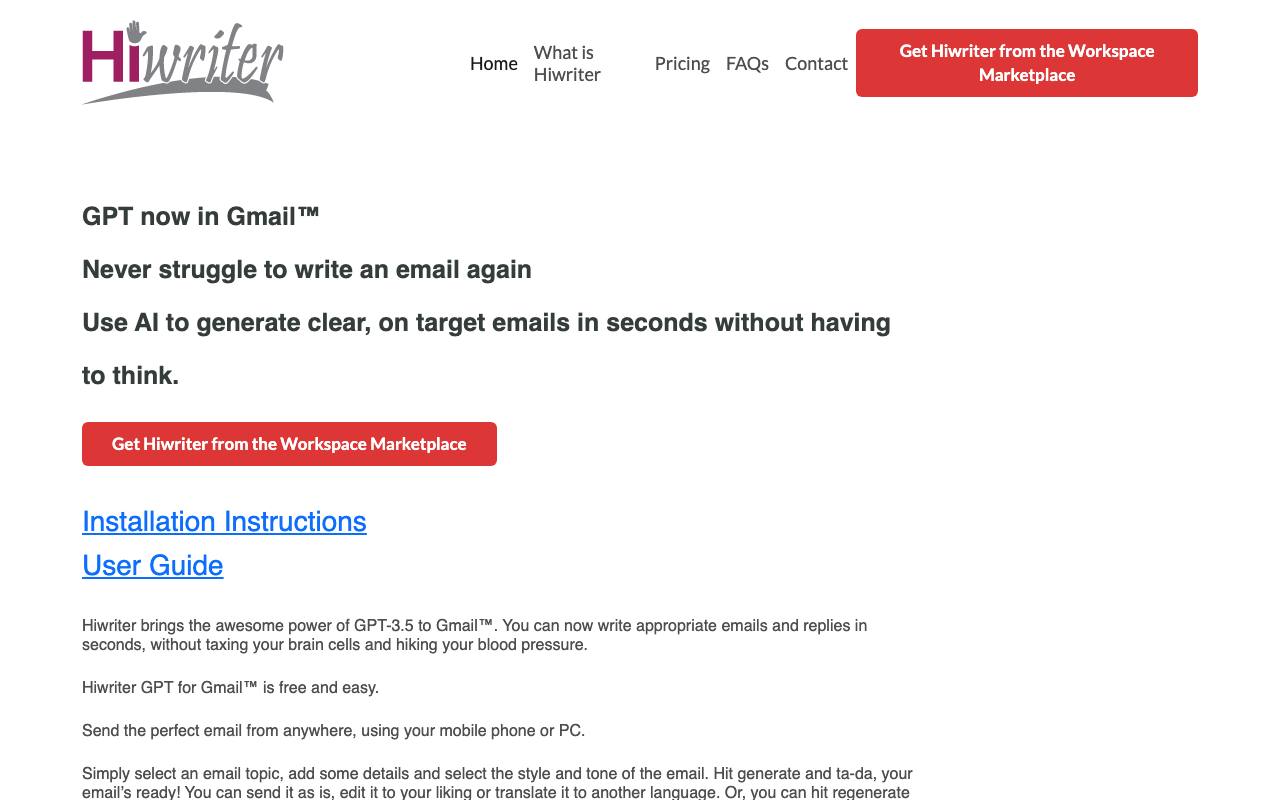Hiwriter GPT for Gmail screenshot