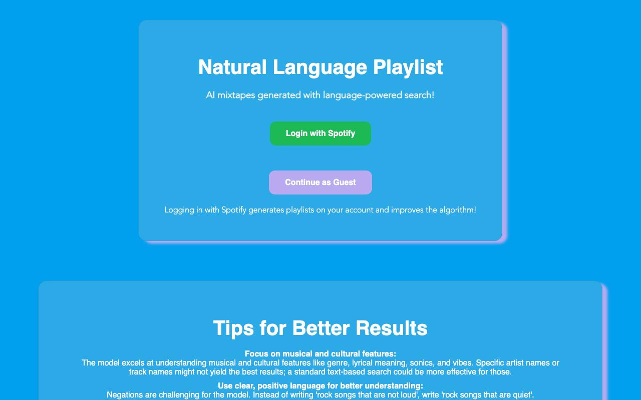 Natural Language Playlist screenshot
