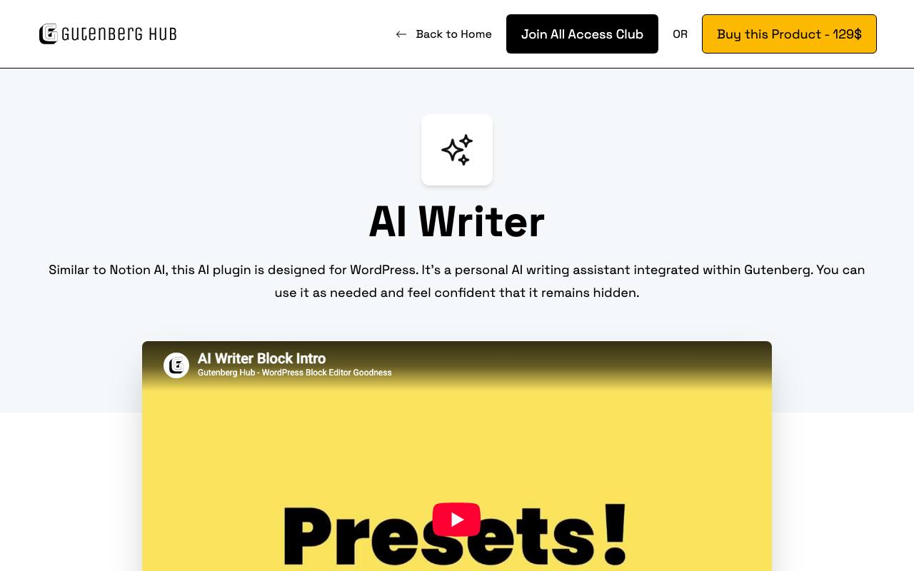Gutenberg Hub screenshot