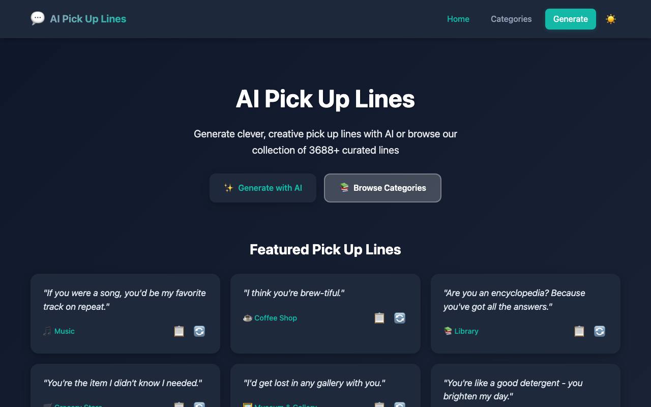 AI Pickup Lines Generator screenshot