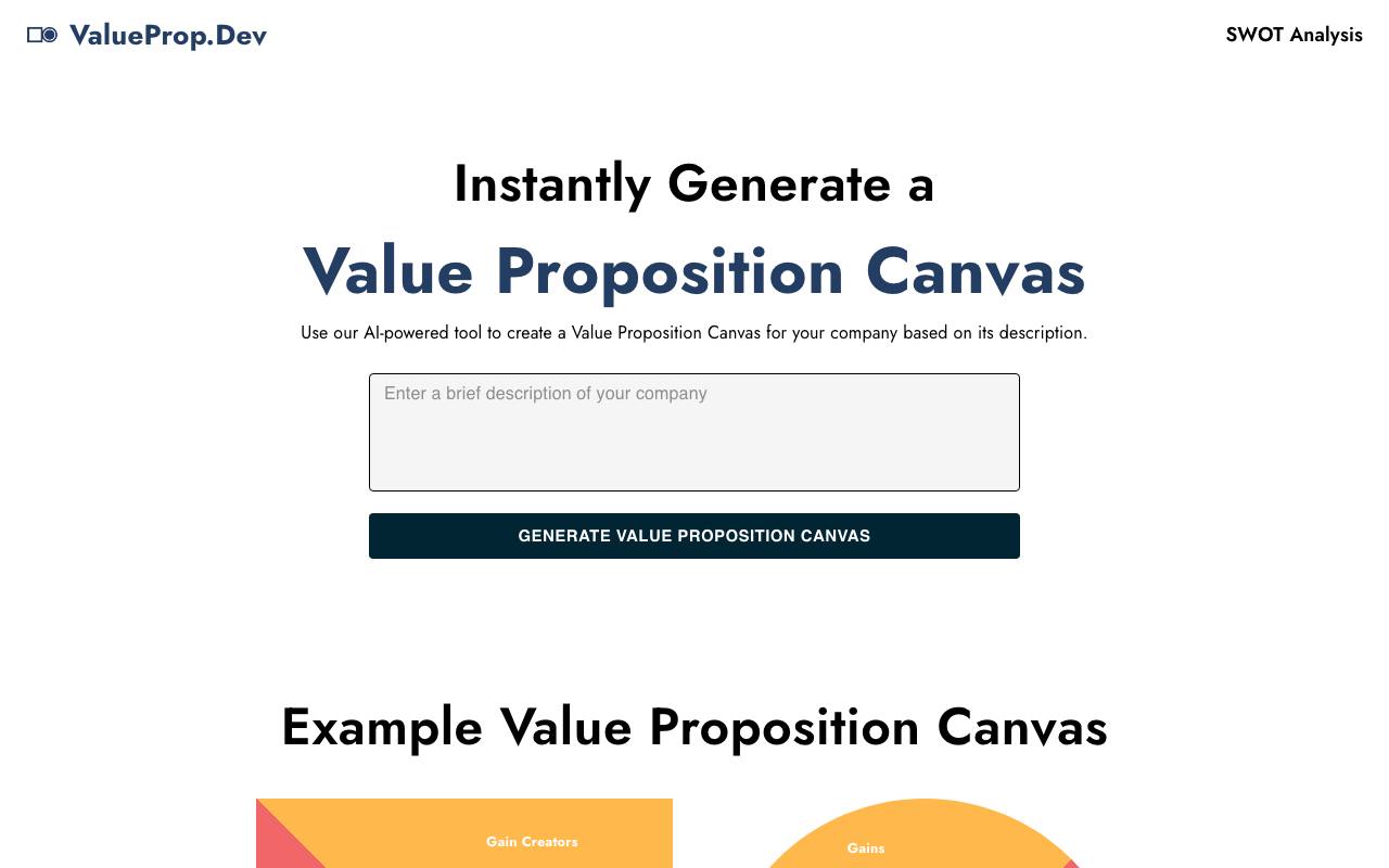 Value Prop Canvas screenshot