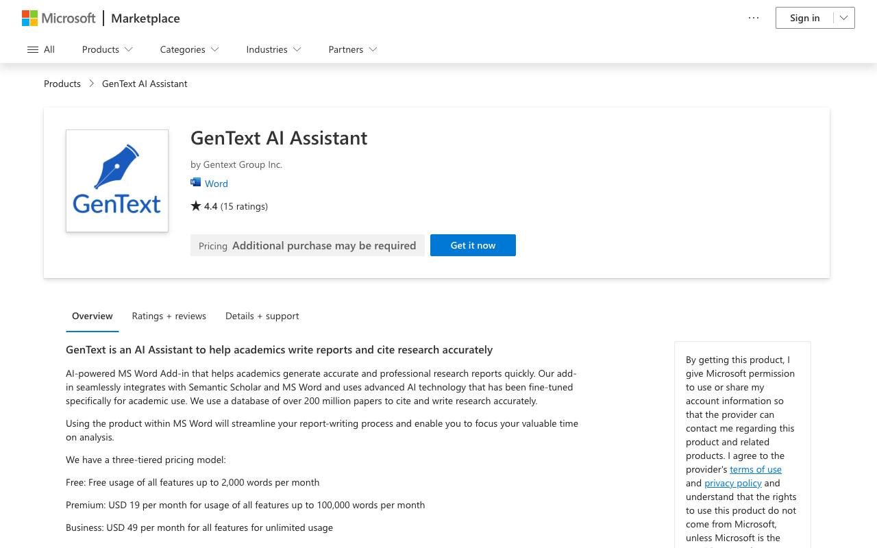 GenText AI Assistant for MS Word screenshot