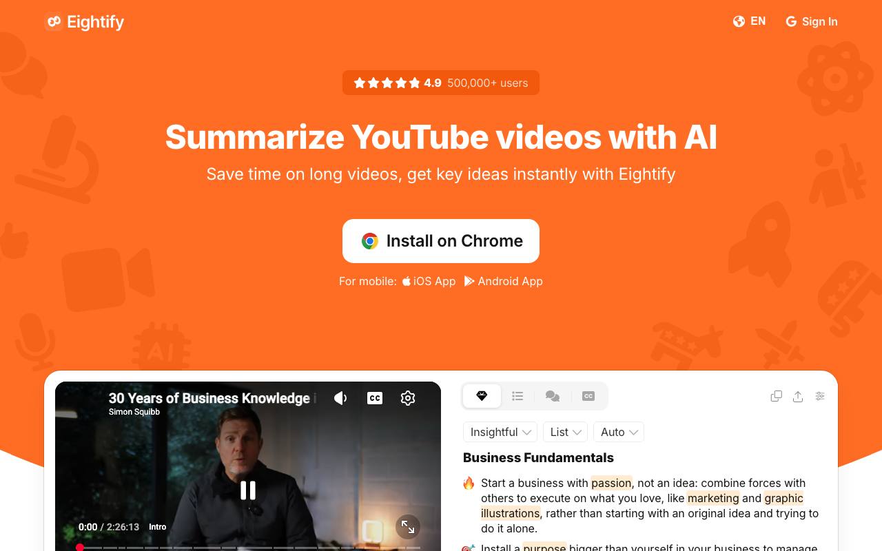 Eightify screenshot