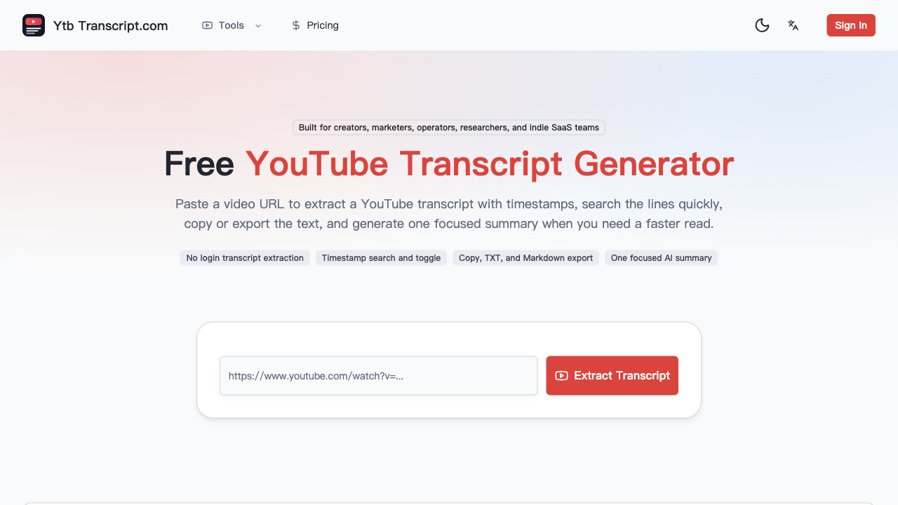 YtbTranscript.com screenshot