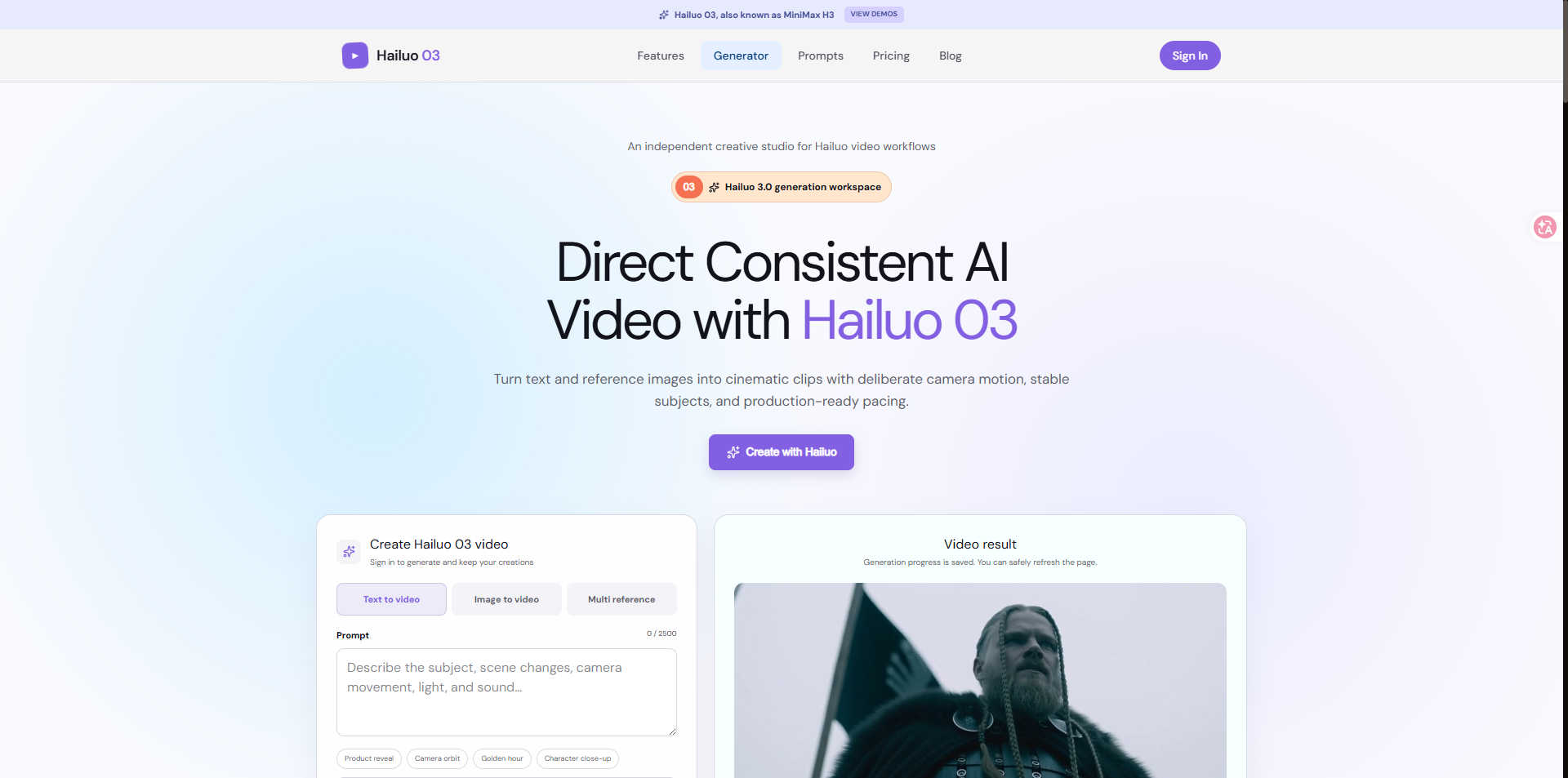 Hailuo O3 screenshot