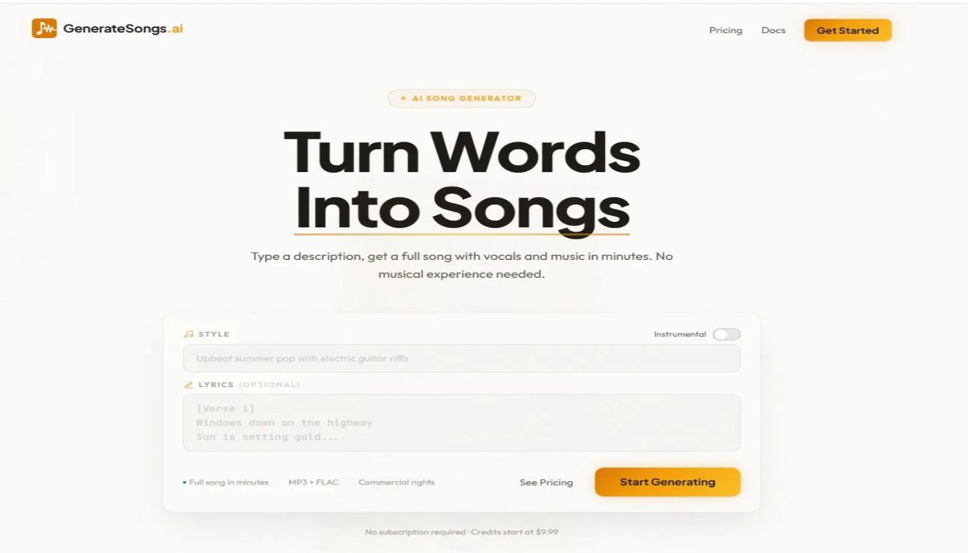 GenerateSongs.ai screenshot
