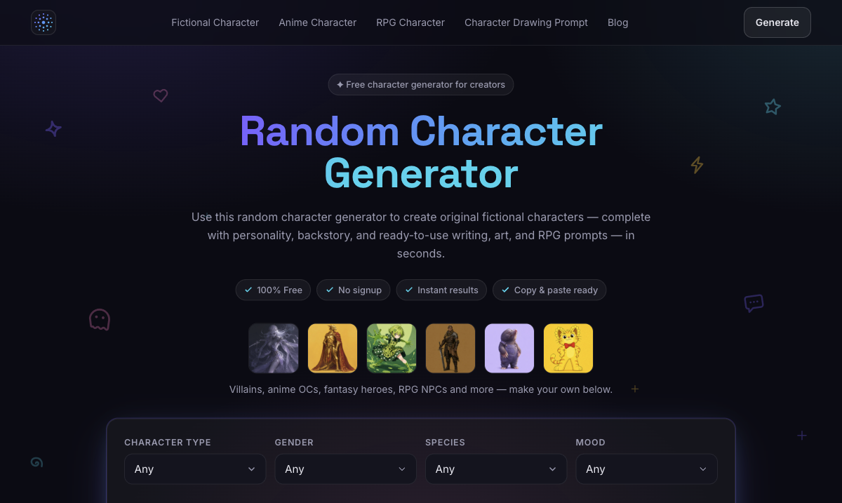 Random Character Generator screenshot