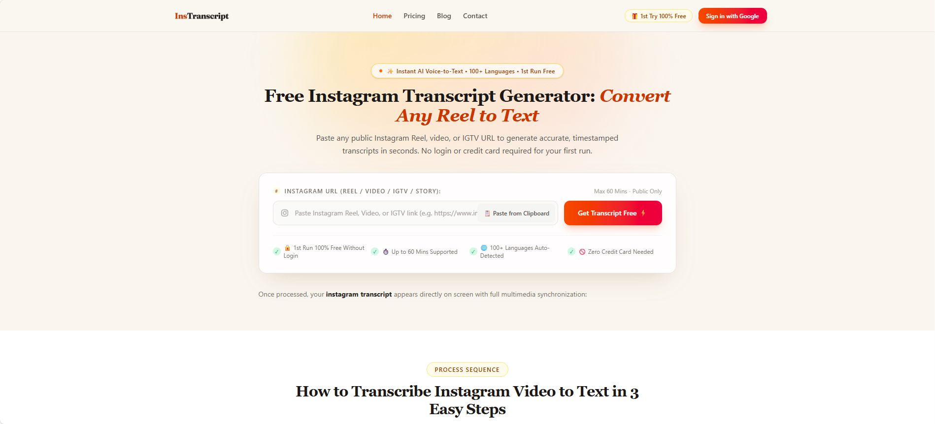 Instagram Transcript screenshot