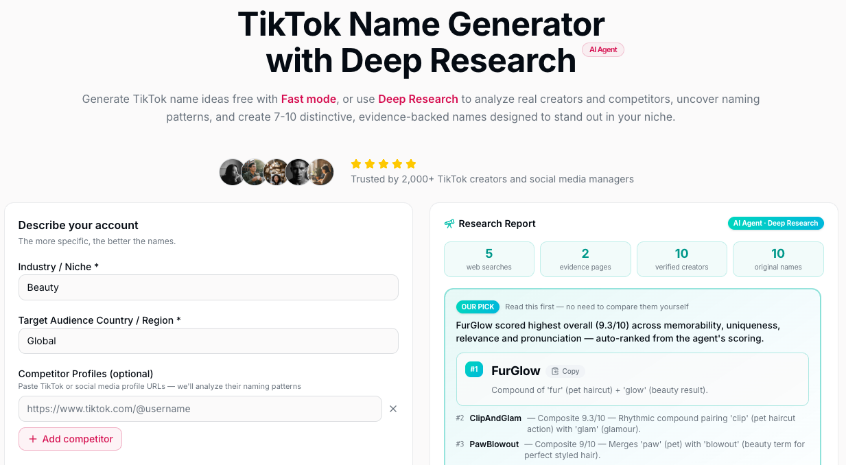 TikTok Name Generator Agent screenshot
