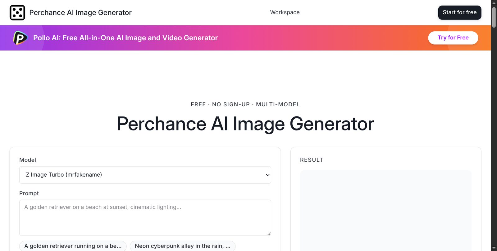 Perchance AI Image Generator screenshot