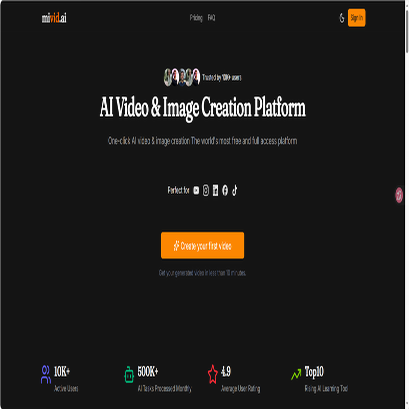 AI Video & Image Creation Platform screenshot