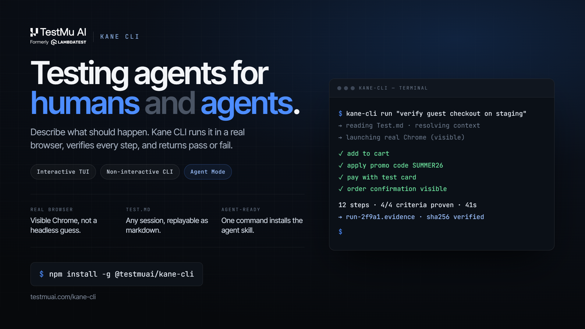 Kane CLI by TestMu AI screenshot