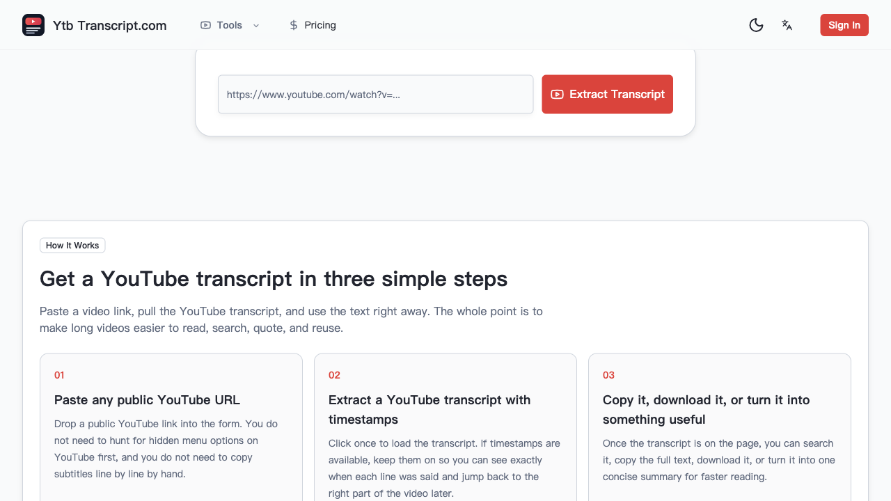 YtbTranscript.com screenshot