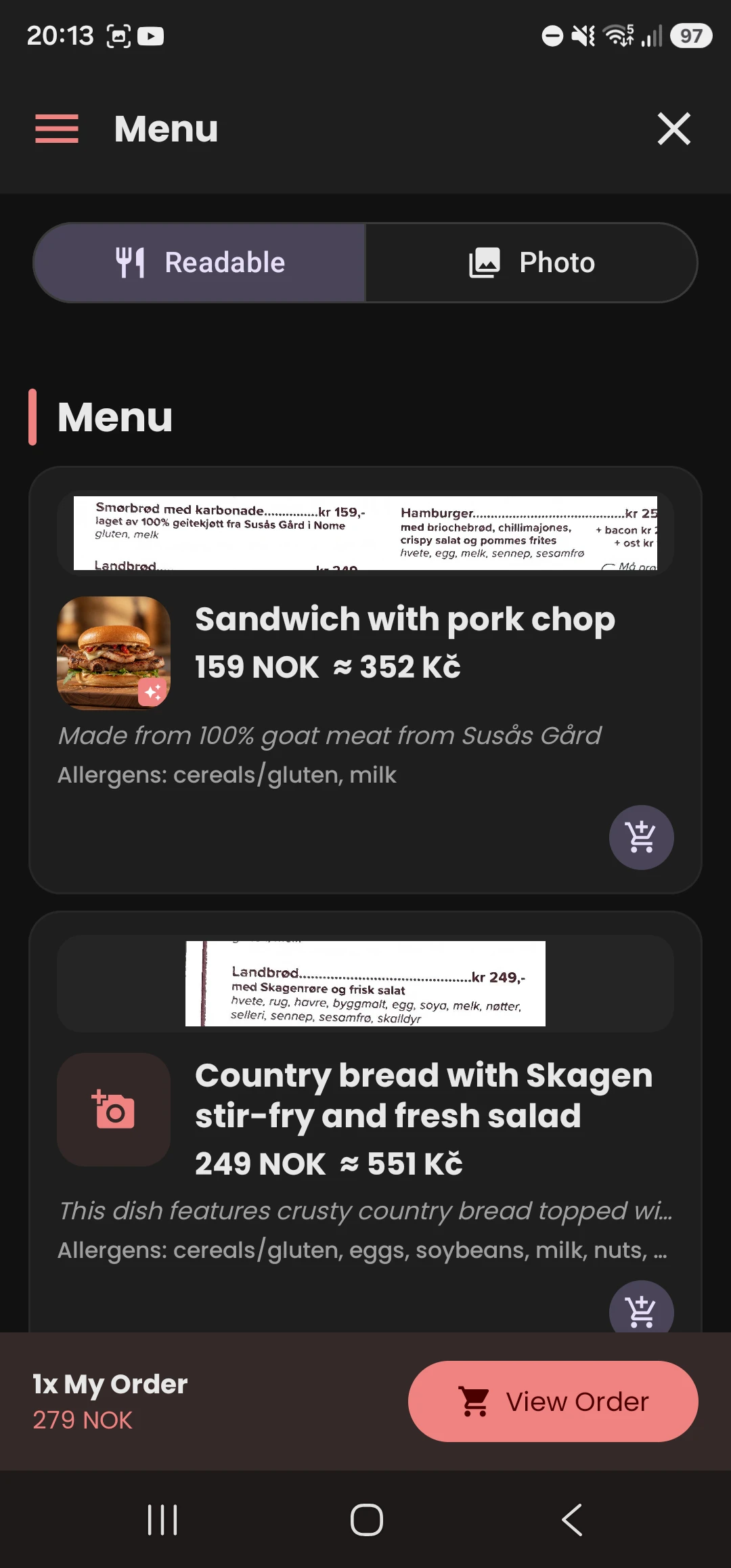 What's on the menu screenshot