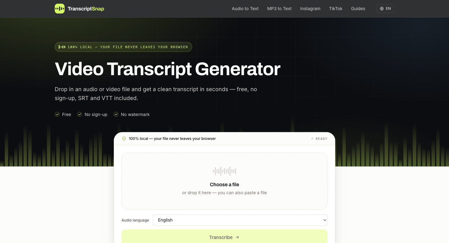 TranscriptSnap screenshot