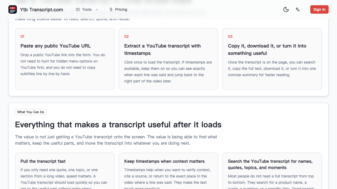 YtbTranscript.com screenshot