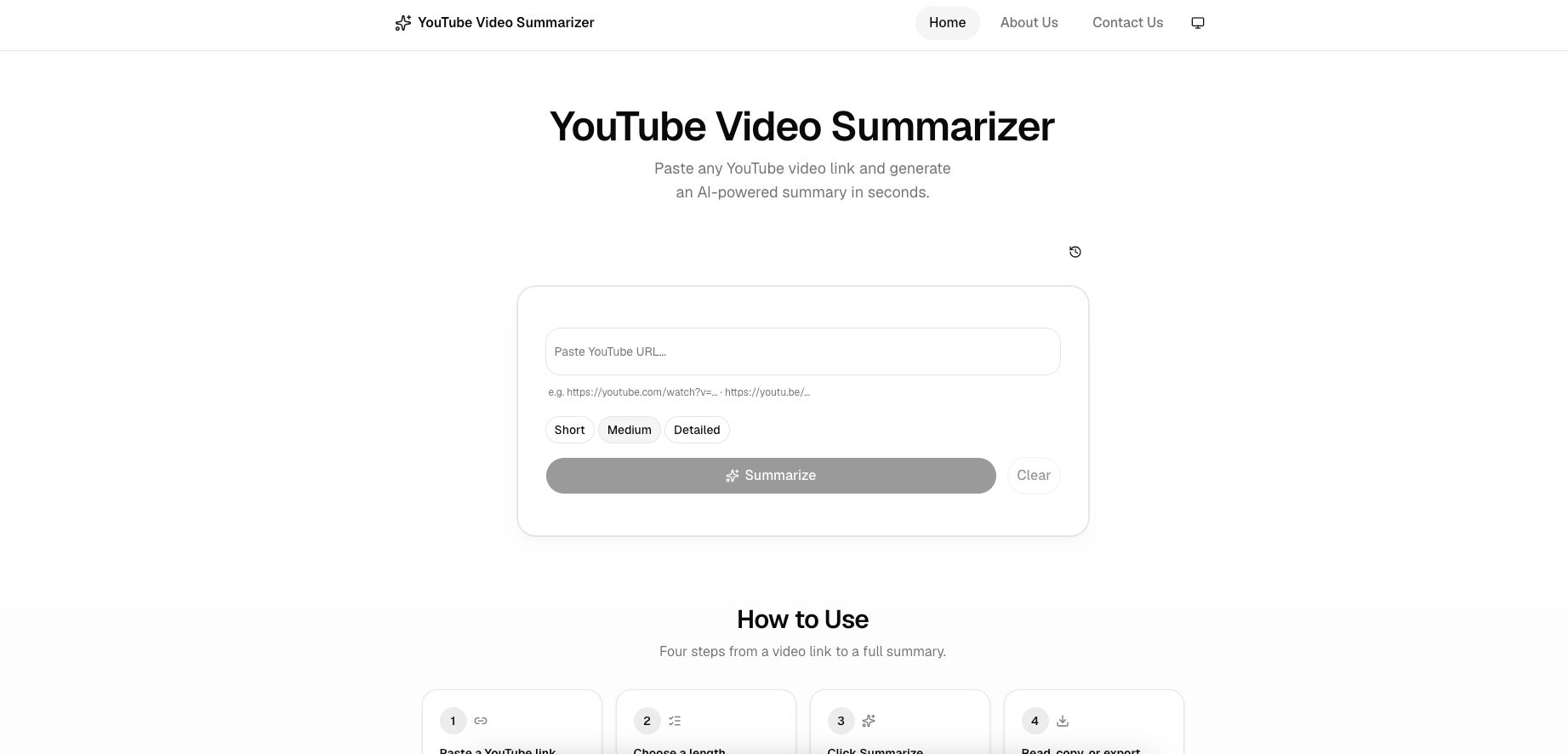 YT Video Summarizer screenshot