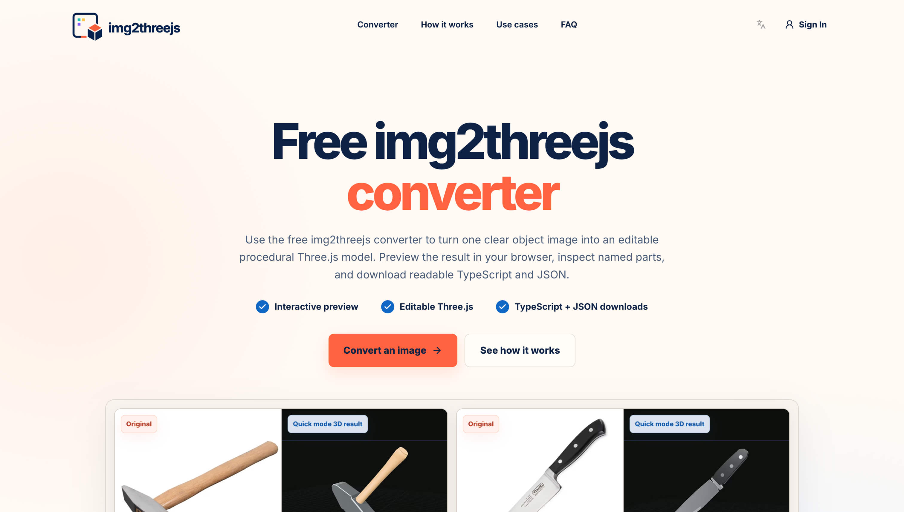 Img2threejs converter online screenshot
