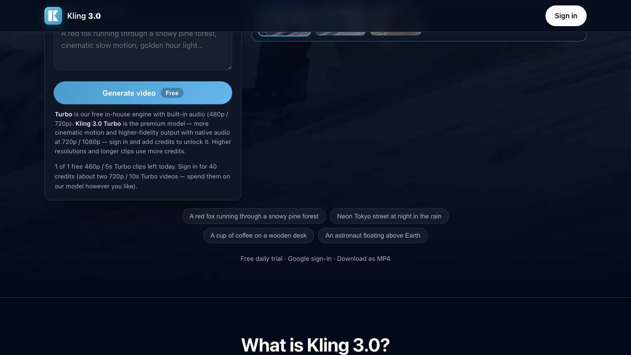 Kling 3.0 AI Video Generator screenshot