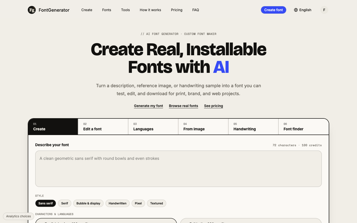 FontGenerator screenshot